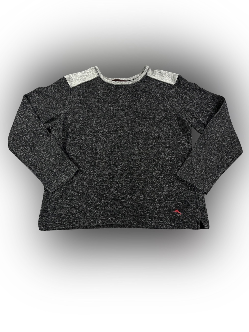Men’s Tommy Bahama Long Sleeve Heathered Black Top Gray Shoulder Accents Size XL